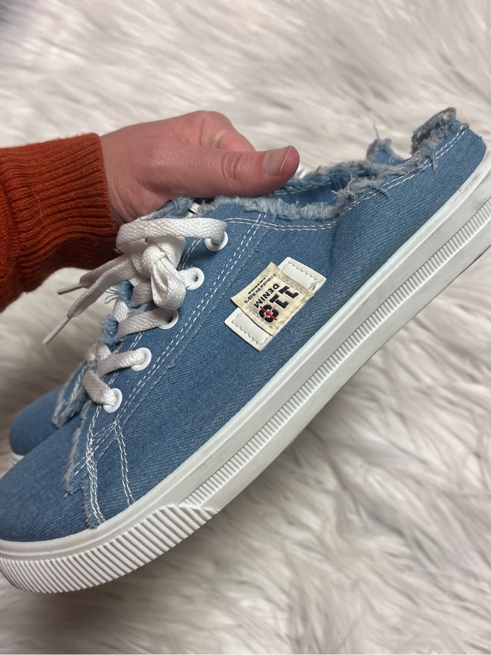 Light Blue Denim Low-Top Lace-Up Sneakers - Picture 4 of 6